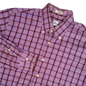 Peter Millar Long Sleeve Shirt Size L Purple Brown White Plaid Light Weight